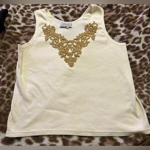 Gold Embroidered Cream Tank Top